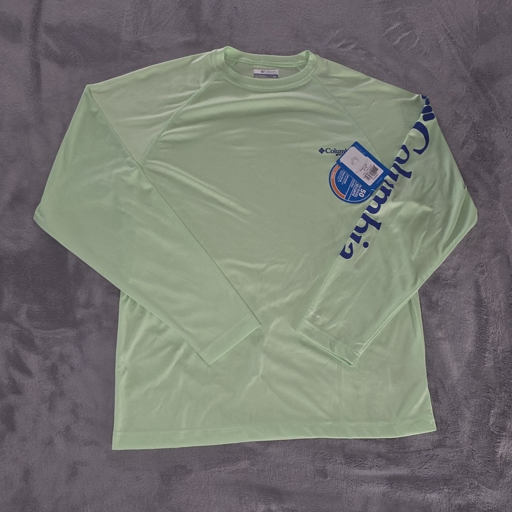 NWT Columbia PFG Neon Green Shirt Mens Small Long Sleeve Fishing Pullover UPF 50